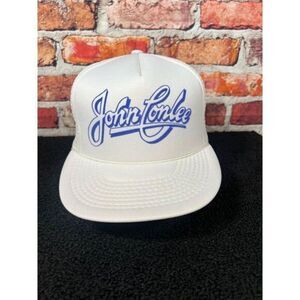 Vintage John Conlee White & Blue Mesh Trucker Hat Adjustable Snapback O1